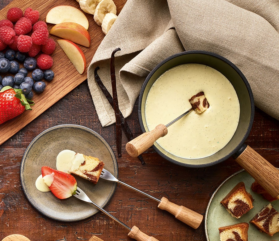 Vanilletraum – Heumilch-Fondue süß